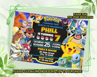 Personalize Pokemone Birthday invitation, Pokemone birthday invitation, Pikachu birthday invitation