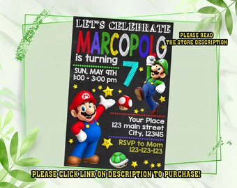 Personalize Super mario birthday invitation, Super mario invitation, Digital Birthday invitation for kids