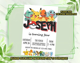 Personalize Pokemone Birthday invitation, Pokemone birthday invitation, Pikachu birthday invitation