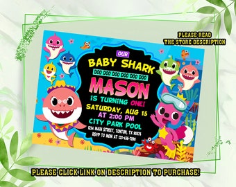 Personalize Baby shark birthday invitation, Baby shark invitation, Digital printable Birthday invitation, Invitation for kids