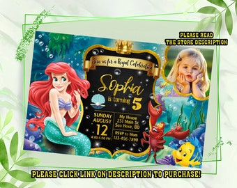 Personalize Little mermaid birthday invitation, Mermaid invitation, Digital Birthday invitation for girls, Under the sea