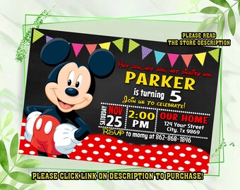 Personalize mickey mouse birthday invitation, Mickey mouse invitation, Digital printable Birthday invitation for boys
