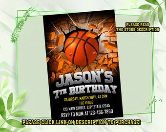 Basketball birthday invitation, Basketball invitation, Basketball birthday, Printable invitation, Slam dunk