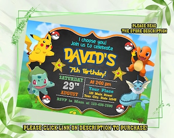 Personalize Pokemone Birthday invitation, Pokemone birthday invitation, Pikachu birthday invitation