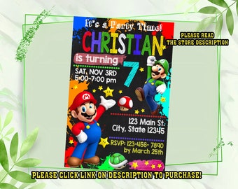 Personalize Super mario birthday invitation, Super mario invitation, Digital Birthday invitation for kids