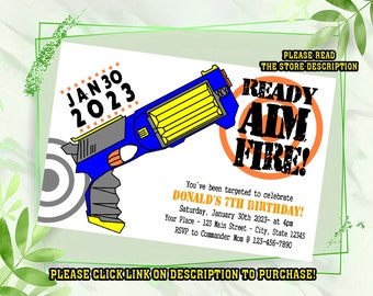 Personalize Nerf birthday invitation, Nerf party invitation, Printable birthday invitations, Invitation for kids