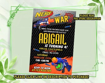 Personalize Nerf birthday invitation, Nerf party invitation, Printable birthday invitations, Invitation for kids