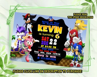 Personalize Sonic birthday invitation, Sonic the hedgehog Birthday invitation, Birthday invitation for kids