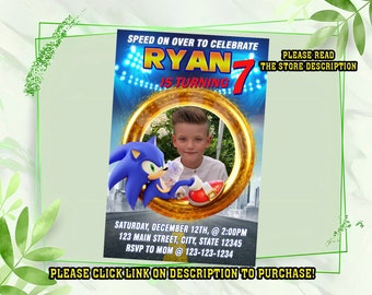 Personalize Sonic birthday invitation, Sonic the hedgehog Birthday invitation, Birthday invitation for kids