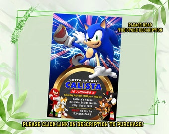 Personalize Sonic birthday invitation, Sonic the hedgehog Birthday invitation, Birthday invitation for kids