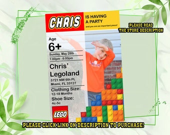 Personalize Building Brick Birthday Invitation, Building block invitation, Customize birthday invitation digital