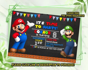 Personalize Super mario birthday invitation, Super mario invitation, Digital Birthday invitation for kids