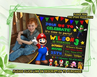 Personalize Super mario birthday invitation, Super mario invitation, Digital Birthday invitation for kids