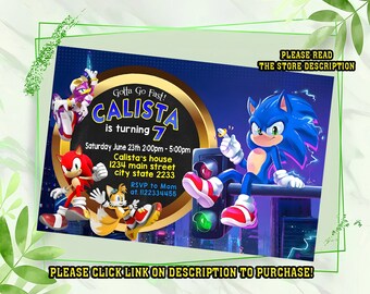 Personalize Sonic birthday invitation, Sonic the hedgehog Birthday invitation, Birthday invitation for kids