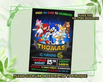 Personalize Sonic birthday invitation, Sonic the hedgehog Birthday invitation, Birthday invitation for kids