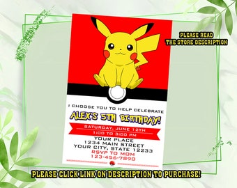 Personalize Pokemone Birthday invitation, Pokemone birthday invitation, Pikachu birthday invitation