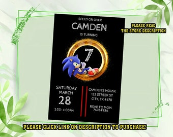 Personalize Sonic birthday invitation, Sonic the hedgehog Birthday invitation, Birthday invitation for kids