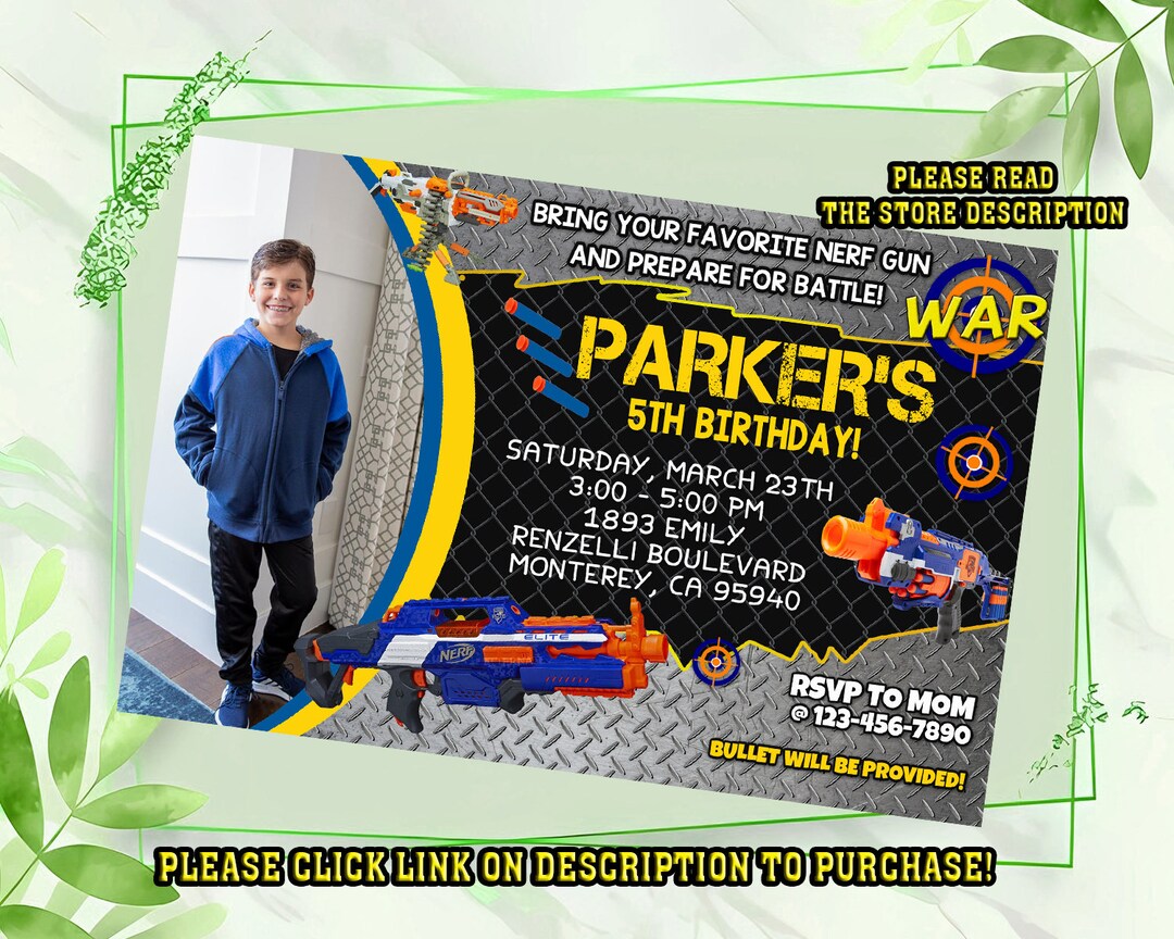 Personalize Nerf Birthday Invitation, Nerf Party Invitation, Printable