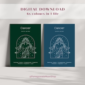Cancer Poster | Digital Download | Zodiac Signs | 6 Colours | Cancer Star Sign Print | Astrology Wall Art | Cancer Gift Idea | Star Signs