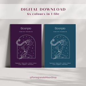 Scorpio Poster | Digital Download | Zodiac Signs | 6 Colours | Scorpio Star Sign Print | Astrology Wall Art | Scorpio Gift Idea | Star Signs
