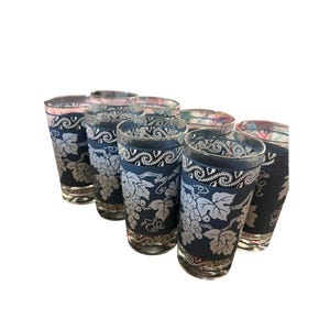 Vintage Frosted Grape Vine Tumblers - Hazel Atlas MCM Set of 8