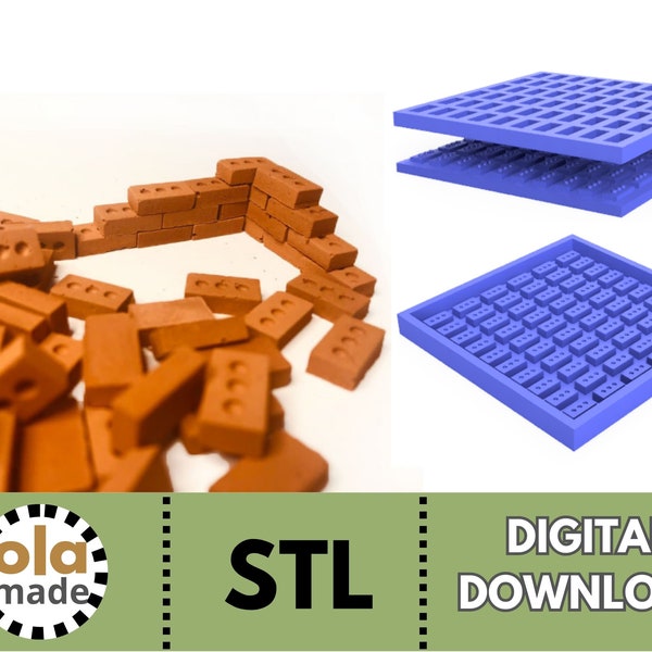 Gießform zum Gießen von Miniatur Ziegelsteinen Größe 1:19, 3D Druck-Datei, 2 Dateien - eine zum Mischen der Steine, die zweite als Negativ für die Silikonkopie, STL