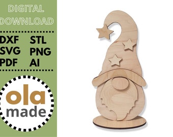 Figurine du Nouvel An motif Gnome de Noël découpé au laser, décor de Noël Gnome en bois, décoration d’ornements d’arbre de Noël SVG