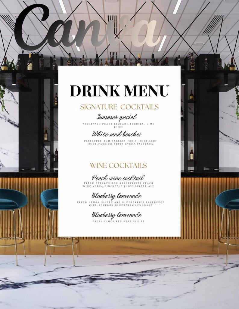 Printable Drink Menu Cards Template Etsy