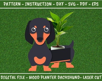 Dachshund planter pattern, Boxer planter, Dog wood planter, DIY Garden Ornament Flower Pot, laser cutting Digital File