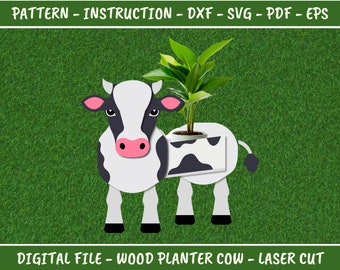 Cow Planter, Wood Planter,  Farmhouse animal Garden Ornament, Planter Box, Digital File