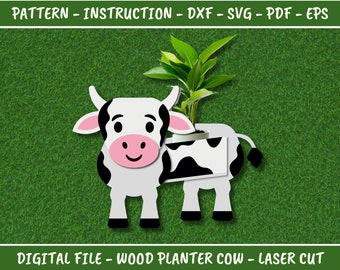 Baby Cow Planter, Scroll Saw Pattern, Wood Planter,  Farmhouse Animal Garden Ornament, Planter Box, Digital File