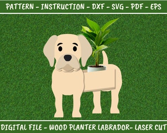 Labrador Planter Pattern, Wood Planter, Garden Ornament, Wood Pet, Scroll Saw Pattern, Digital file, SVG, DXF, PDF