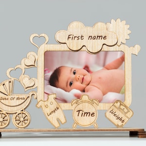 Photo Frame Child Laser cut files Baby announcement photo frame birth details Digital Download