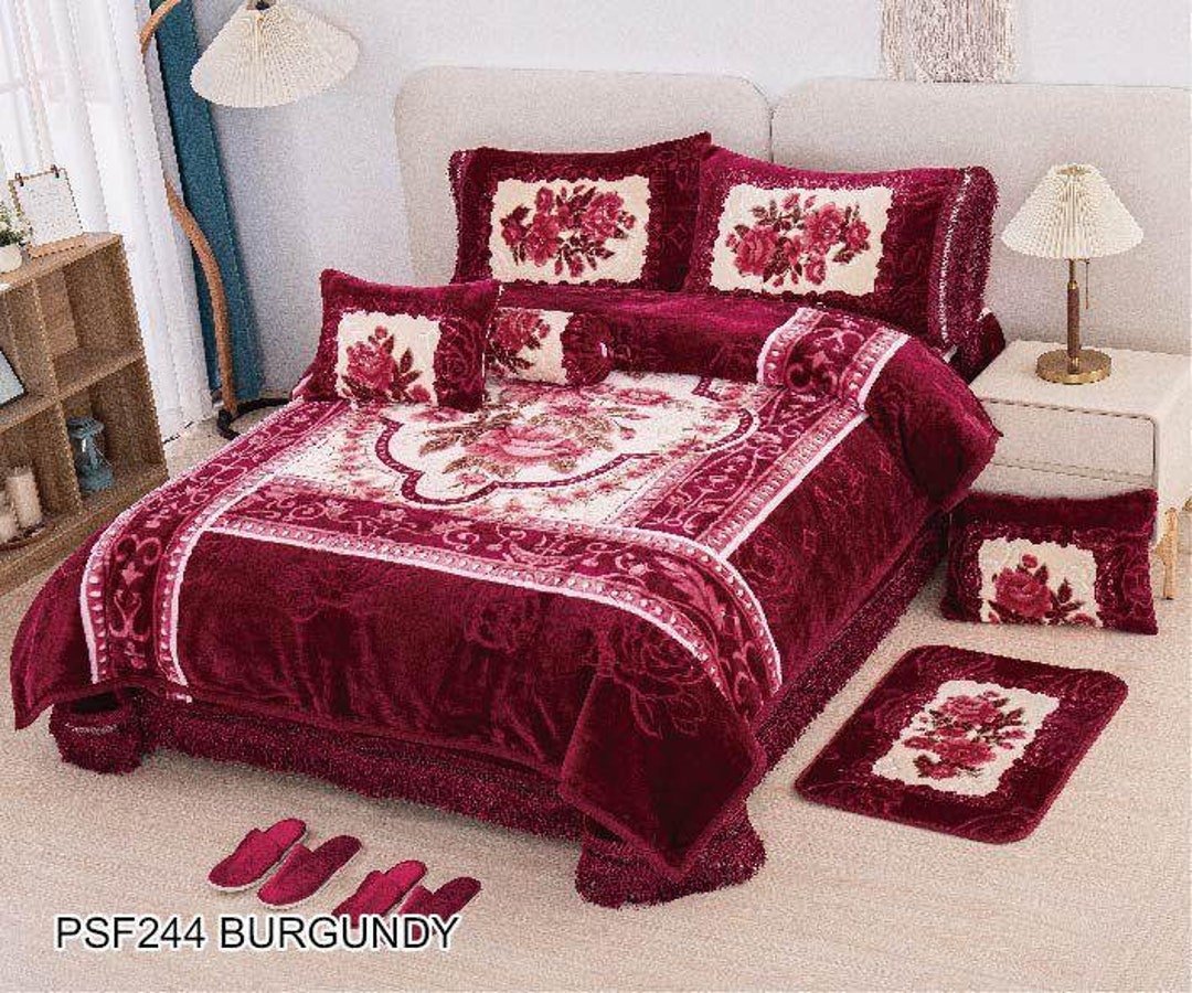 Luxurious Blanket Set Burgundy Etsy