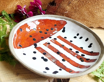 small red plate, hand-thrown