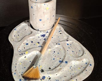 Hand-thrown mixing palette with water bowl, Casablanca, B-grade!!!