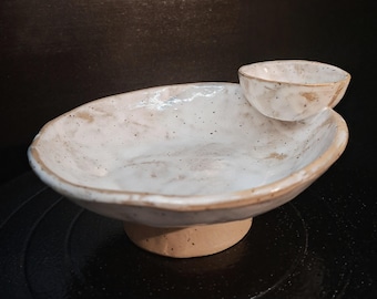 Dip bowl, chip and dip bowl, flat, hand-thrown