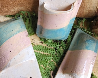 A hanging vase, hand-thrown, pastel