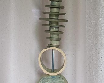 Garden decoration stele, green, hand-thrown