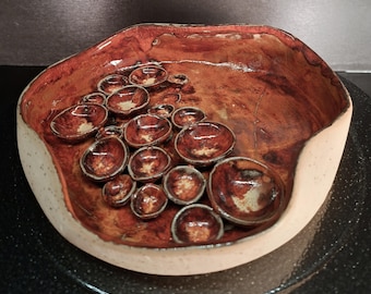 Bird or insect bath, red, hand-thrown