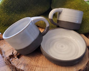 Set - 2 cups with small bowl, hand-thrown