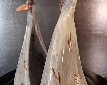 Rooster and hen set, variant 1, hand-thrown