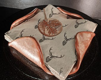 Napkin holder, red, hand-thrown