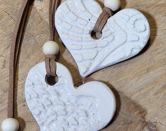 Christmas hearts with embossing, pottery, 2 pieces per set