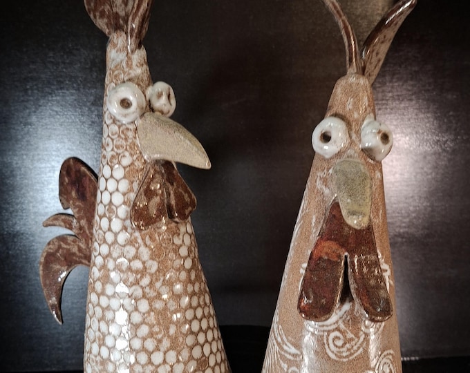 Featured listing image: Rooster and hen set, variant 2, hand-thrown
