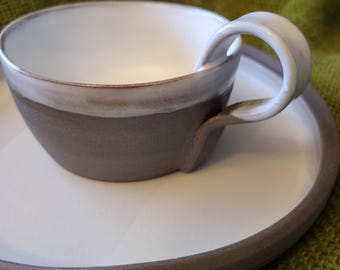 Plate and cup, hand-thrown