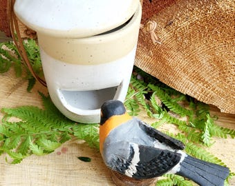 Hanging bird feeder, hand-thrown in pottery