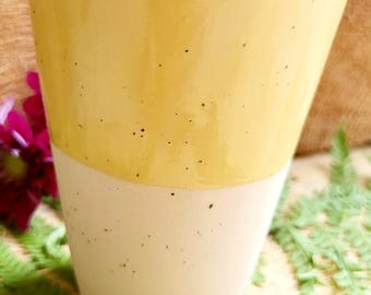 Coffee mug, yellow, pottery,