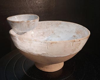 Dip bowl, chip and dip bowl, oval - hand-thrown