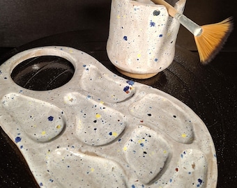 Mixing palette with water bowl, hand-thrown, Casablanca